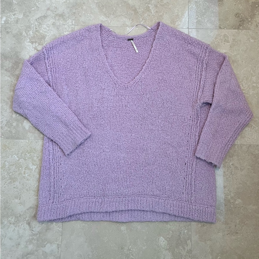 Free People Lilac Boucle Fuzzy Knit Alpaca Blend Sweater